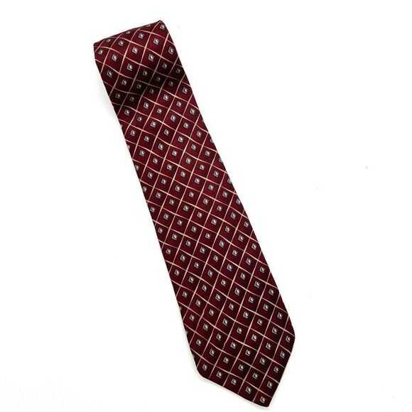 Zylos George Machado 100% Silk Tie Burgundy Cream Light Blue Pattern - Picture 1 of 7